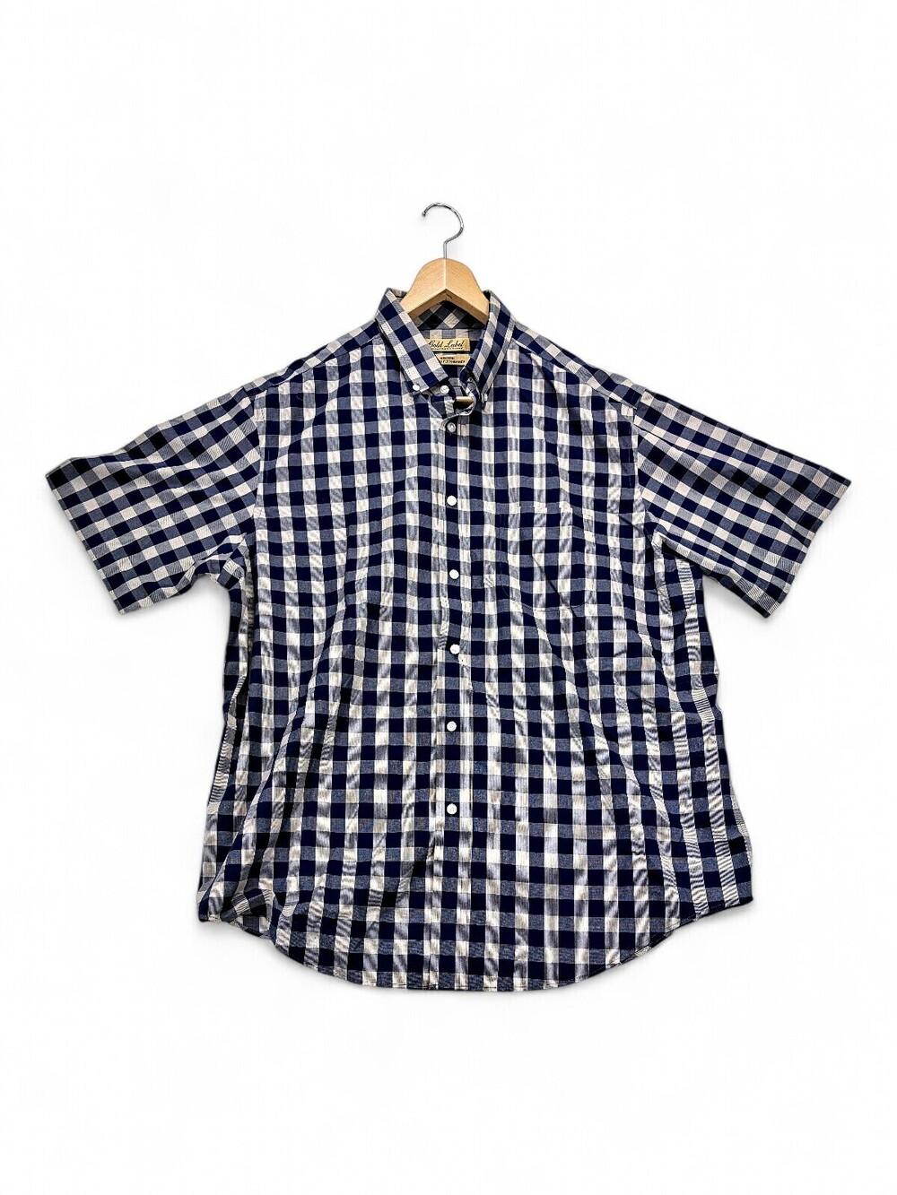 Gold Label Men's Blue & White Check Short-Sleeve Button-Down XL